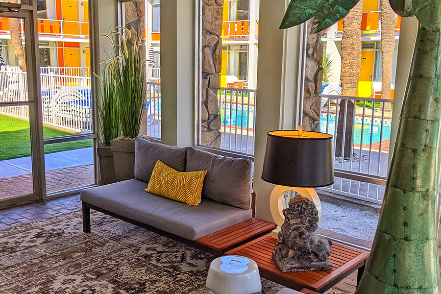 lobby area seating with view of pool