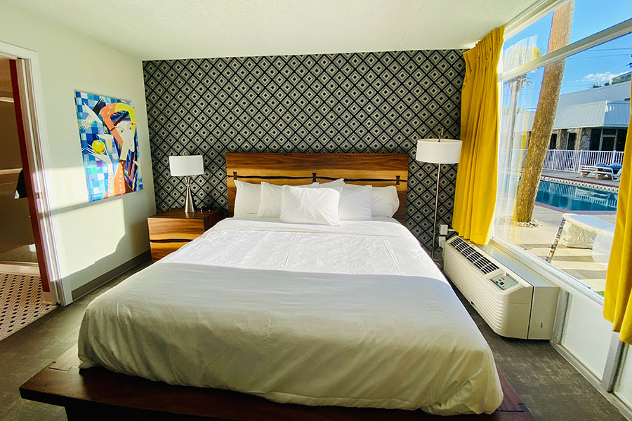 guest room with one king bed