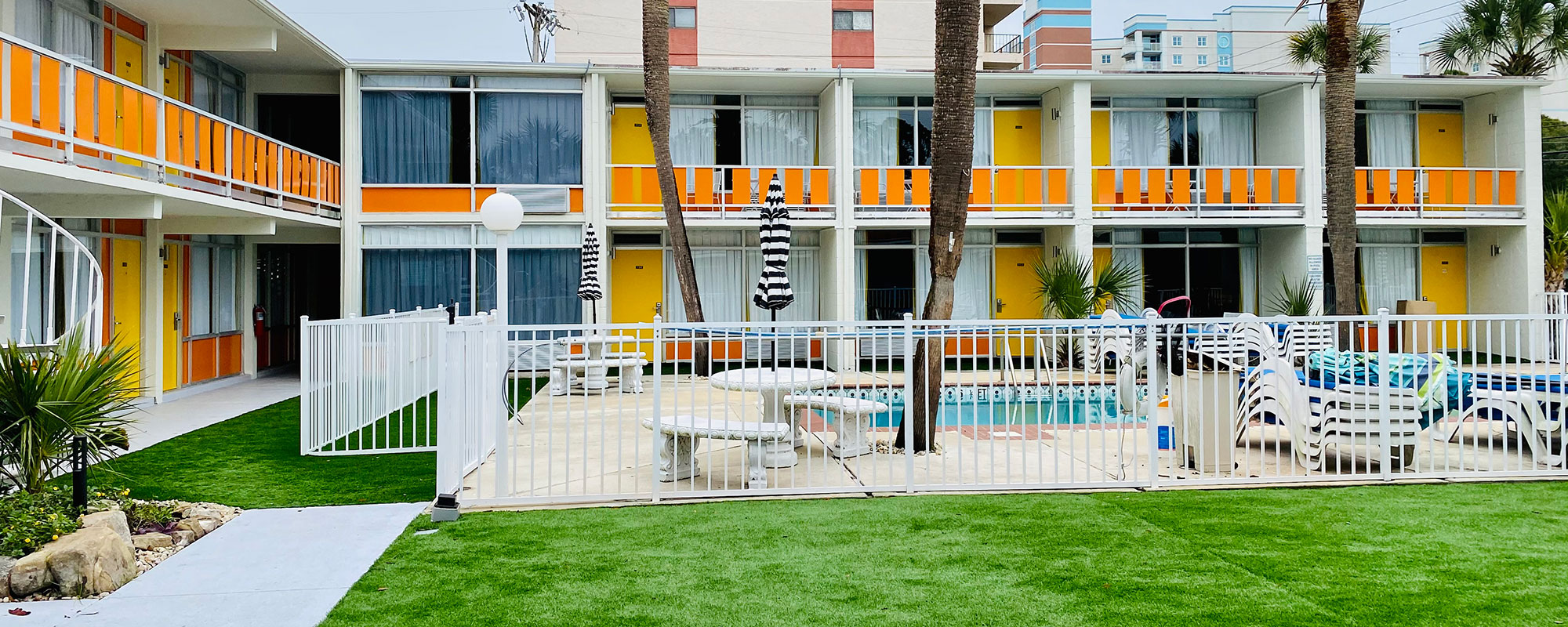 outdoor courtyard and pool area